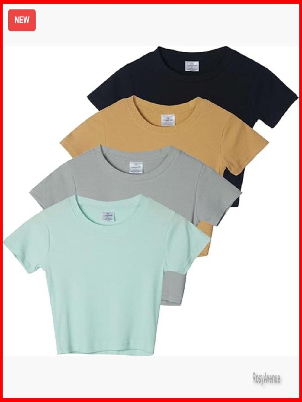 4-Pack Ribbed Cotton Crop Tops Short Sleeve Crew Neck Regular Fit